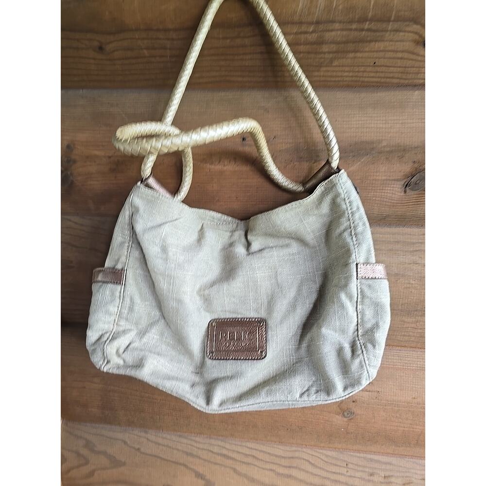 Relic Purse Beige Canvas Tea Rose Appliqué Double Shoulder Strap Hobo Handbag - Picture 3 of 11